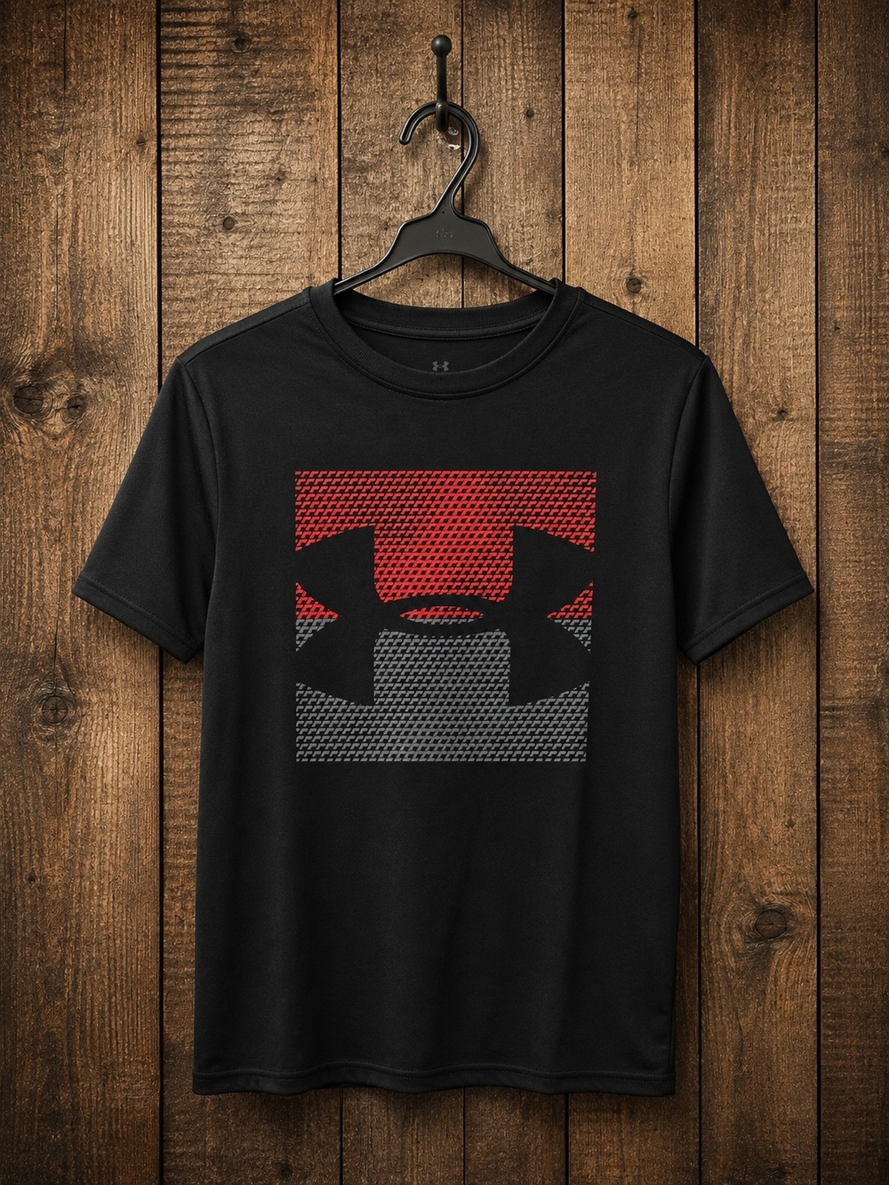 Under Armour Black Short-Sleeve Tee with Red and Gray Logo Block